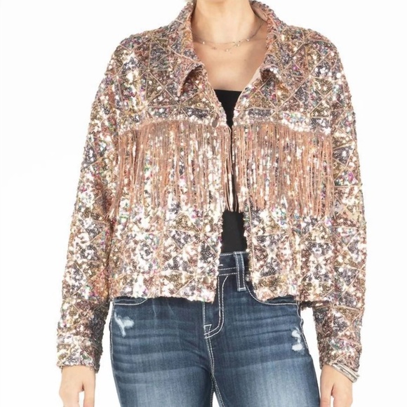 Miss Me Jackets & Blazers - Miss Me  Sequin Fringe Jacket